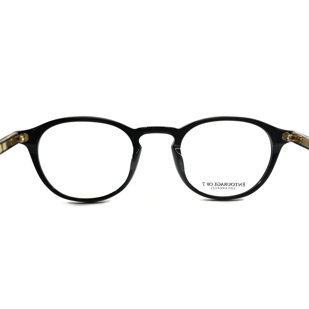 Entourage of 7 Eyeglasses Frames Grady Shiny Black Gold Round Full Rim 48-23-147